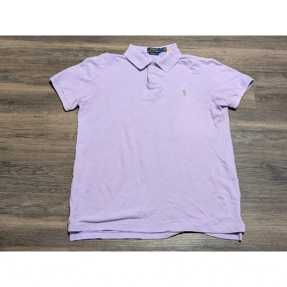 Polo Ralph Lauren Mens Custom Slim Fit Pique Polo Shirt Lavender Purple Medium
